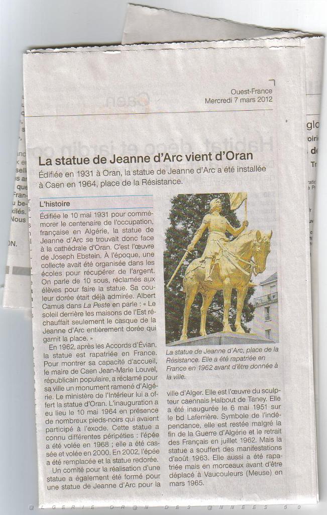 JEANNE D ARC A CAEN ARTICLE SUR OUEST FRANCE DU PRESIDENT DE L ANFANOMA M. SORIANO .jpg